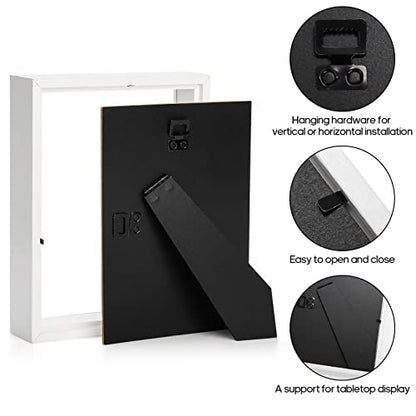 Hacaroa 4 Pack Shadow Box Frame, 8''x6'' Wood Picture Frame Memory Display Case for Bouquets, Photos, Medals, Wall, Tabletop, White - color: White-8.6"x6.6"
