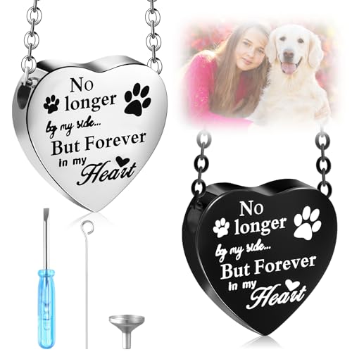 Yinkin 2 Pcs Pet Cremation Jewelry for Ashes Urn Necklace,Retro | Pet Dog Necklace with Paw Print Heart Stainless Steel Pendant Black and Silver Urn Locket with Funnel Kit for Dog Cat Ashes - style: Retro