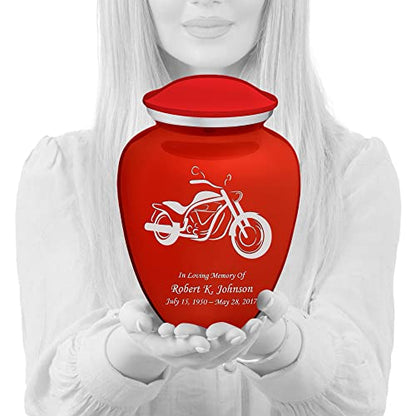 Adult Personalized Motorcycle Cremation Urns for Human Ashes I Large Bright Red Funeral Urn for Men and Women I 200 lbs - color: Bright Red