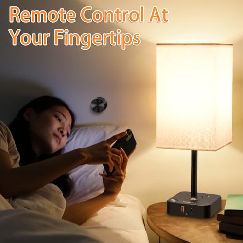Bedroom Nightstand Lamp with Charger, Touch Table Lamps with Remote Control - color: Ivory White