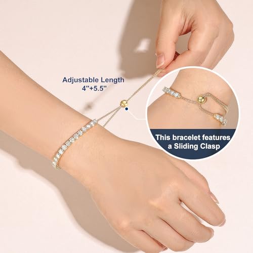 Moissanite Tennis Bracelet 1.79ct-8.69ct Adjustable Bracelet for Women 18K White Gold Plated S925 Sterling Silver Tennis Bracelet D Color VVS1 Round Cut 2/3/4mm Moissanite Bracelet Gifts for Wife/Mom - color: Gold-4MM-8.69Carats