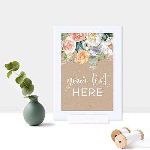 Andaz Press Peach Kraft Brown Rustic Floral Garden Party Wedding Collection Fully Personalized, Framed Party Signs, Your Text Here, 4x6-inch, 1-Pack, Includes Frame, Custom Made Any Text - color: Custom Fully Framed