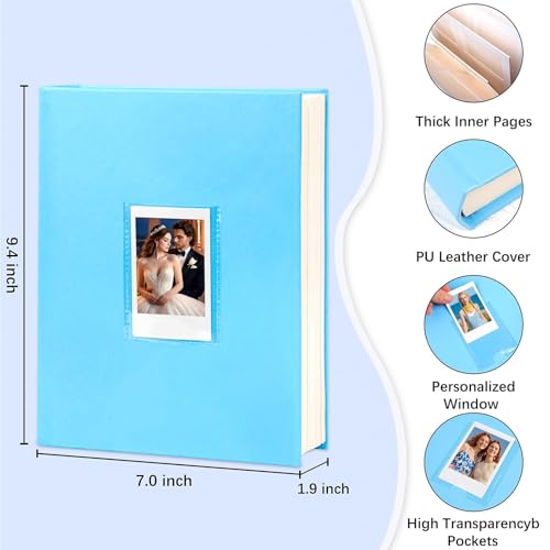 Ruibytree 128 Pockets Instant Mini Photo Album for 2x3 Pictures, Blue | Writing Space, Premium Vegan Leather, Flat-Fit Clear Pocket, Wedding Guest Book for Polaroid 2x3 Photos, Graduation Keepsakes - color: 128 Pocket Blue