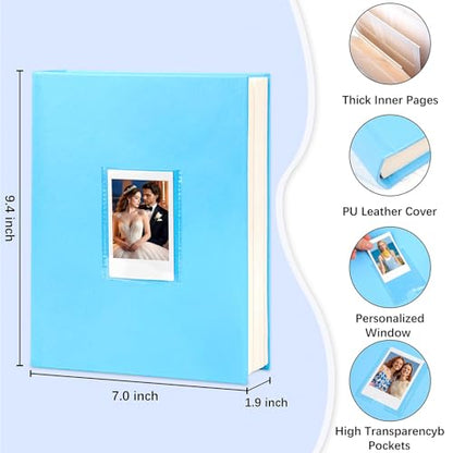 Ruibytree 128 Pockets Instant Mini Photo Album for 2x3 Pictures, Blue | Writing Space, Premium Vegan Leather, Flat-Fit Clear Pocket, Wedding Guest Book for Polaroid 2x3 Photos, Graduation Keepsakes - color: 128 Pocket Blue