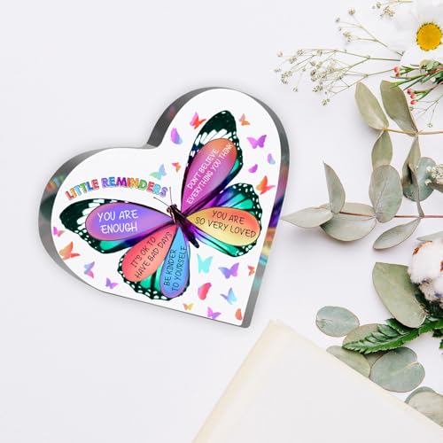 Little Reminders Sign, Inspirational Gifts for Women Men, Recovery Self Care Encourage Gifts for Friends Coworkers, Positive Affirmation Butterfly Desk Decor Plaque - style: Little reminders