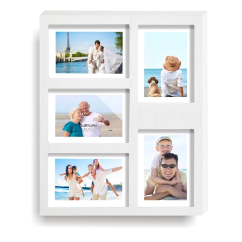 Hand-Painted White Wood Multi Collage Frame, 5 Openings for 4x6 - color: White, size: 5 4X6