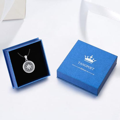 TANGPOET Small Compass Locket Necklace for Men Women 925 Oxidized Silver Lockets Necklace that Holds Two Pictures Memorial Photo Jewelry Birthday Valentines Fathers Day Graduation Gifts