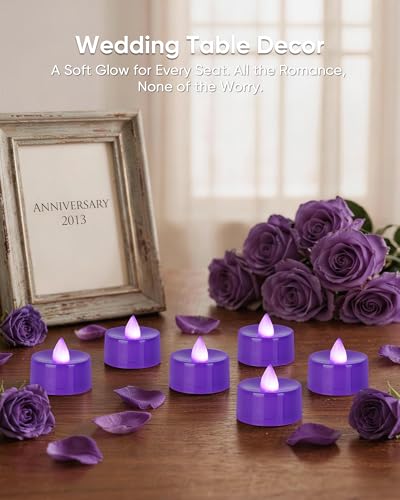 Homemory 12-Pack Purple Flameless Battery Tealight Candles, 200+ Hours - color: Purple, size: Pack of 12