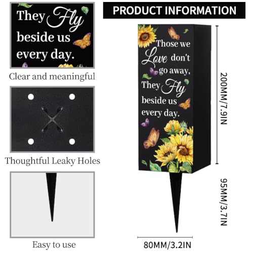 WEBEEDY Sunflower Butterfly Cemetery Vase Metal Grave Vases with Spike, Memorial Vase Grave Ornaments Condolences Sympathy Gifts for Loss of Loved One Memorial Day, 1pc, 3.1x7.9 Inch