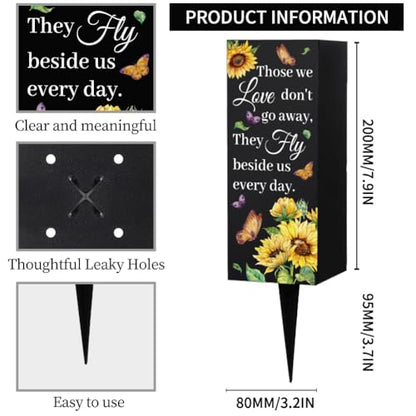 WEBEEDY Sunflower Butterfly Cemetery Vase Metal Grave Vases with Spike, Memorial Vase Grave Ornaments Condolences Sympathy Gifts for Loss of Loved One Memorial Day, 1pc, 3.1x7.9 Inch