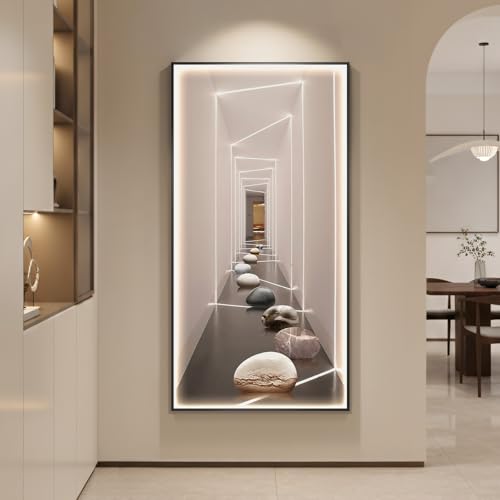 Framed LED Modern Wall Art for Living Room, Large Vertical Luxury 30x60 In - color: Warm-C