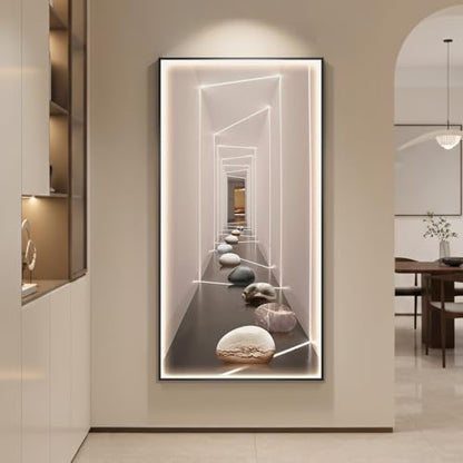 Framed LED Modern Wall Art for Living Room, Large Vertical Luxury 30x60 In - color: Warm-C