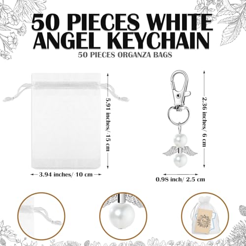 50 Sets Funeral Favors for Guests 50 Celebration of Life Angel Keychain Pearl Keychain 50 Memorial Seed Packets Small Envelopes and Organza Bags Funeral Memorial Party Guests Gifts, No Seed