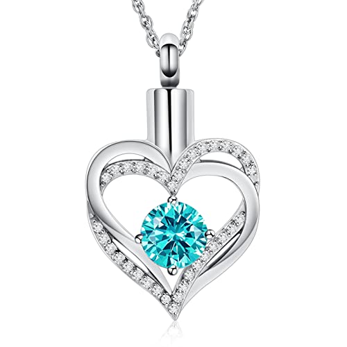 shajwo Cremation Jewelry Heart Urn Necklace for Ashes of Loved One - color: Silver-Light Blue