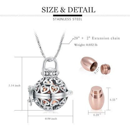 Yinplsmemory Cremation Jewelry Urn Necklace for Ashes with Mini Keepsake Jar - color: Silver&rose gold