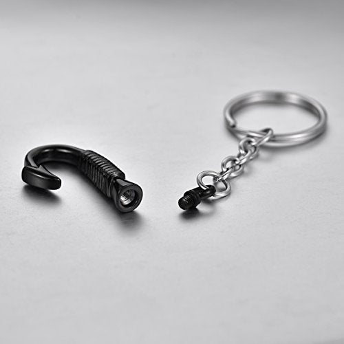 Urn Keychain Fish Hook Memorial Keepsake Ashes Holder Cremation Jewelry Pendant, Black - color: Black