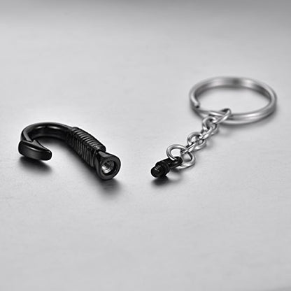 Urn Keychain Fish Hook Memorial Keepsake Ashes Holder Cremation Jewelry Pendant, Black - color: Black