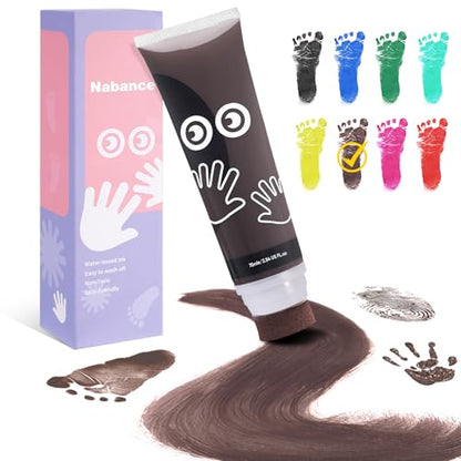 Nabance 2.54 fl oz Brown Baby Hand and Footprint Friendly Paint, Dog Cat Paw Print Safe Paint, Non-Toxic Acid-Free, Safe Gentle for Home School Christmas New Year DIY Keepsake Stamp - color: Brown