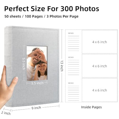 Vienrose Photo Album 4x6 300 Photos Linen Frame Cover LightGrey - color: LightGrey, size: 300 Pockets