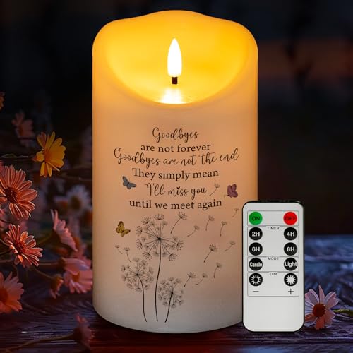 Flameless Memorial Candle, Real Wax LED Light with Remote Sympathy Gift Bereavement Gifts for Loss of Loved One Memorial Gifts for Loss of Mother Father Remembrance Gifts (4" x 7") - color: Goodbyes Are Not Forever