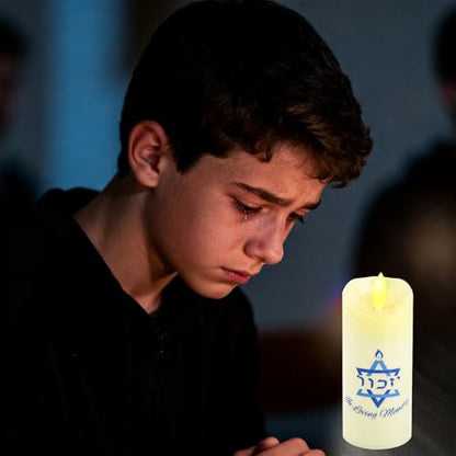 2 Pcs Electric Yahrzeit Candle - Flameless Yahrzeit Jewish Memorial Candle for Loss of Loved One, White Yizkor Light Yertzite Sympathy Bereavement Gifts (Style1)