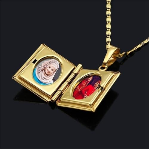 Gold Plated Photo Book Necklace for Husband Wife Exquisite Fashion In Memory Pendant Necklace Couple Best Friend Father Mother Jewelry Gift - color: Gold