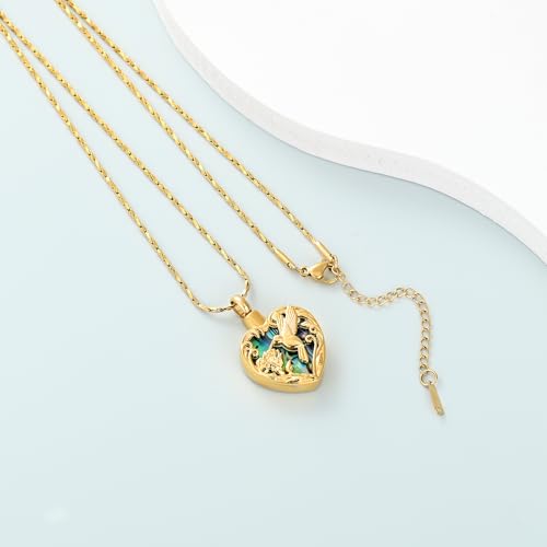 Imrsanl Hummingbird Cremation Jewelry Heart Urn Necklace for Ashes for Women Men Memorial Keepsake Ash Pendants of Loved Ones - color: Gold