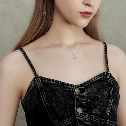 PROESS Cross Necklace for Women Men Sterling Silver Rose/Sunflower Cross Pendant Religious Jewelry Christmas Birthday Mothers' Day Gifts - color: 12-Zircon Cross