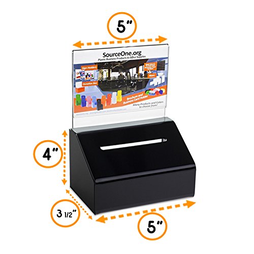 SOURCE ONE Acrylic Heavy Duty Donation/Ballot Box with Lock and Sign Holder - color: Black, size: 1 Pack