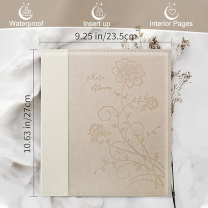 Photo Album 8x10 Clear Pages Pockets Leathe Cover Slip Slide in Photo Album Holds 50 Vertical 8x10 Photos Picture Book for Wedding Family (Beige) - color: Beige, size: 50 Pockets/1PK