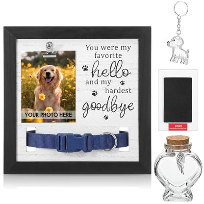 Novabright Dog Memorial Gifts for Loss of Pet, Sympathy Wooden Frame with Collar Holder, Paw Print, Dog Memorial Keychain Loss Sympathy Gift for Pet Cat Lovers