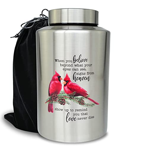 Large Cardinal Cremation Urns for Human Ashes, for Adult Female & Male | Full Size 220 lbs Capacity, Sealing Well & Durable, Stainless Steel Material, Funeral Ash Keepsake, Sympathy Gift - color: Cardinal-silver, size: Large 220 lbs - Standard