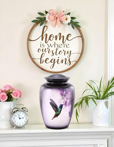 Hummingbird Cremation Urn for Adult Ashes – Elegant Purple Memorial Urn with Vibrant Hummingbird & Flowers – A Loving Tribute for Women & Men – Full-Size Funeral Urns Holds Up to 200 lbs (Large) - size: Large Full-Size