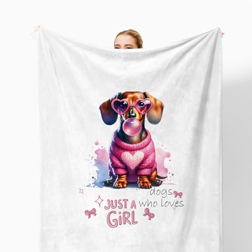 Trendy Pink Dachshund Throw Blanket for Couch, Dachshund Gifts for Women, Just a Girls Who Loves Dogs Throw Blanket for Girls Bedroom Living Room Home Decoration, 50x60 Inches - color: Color_10