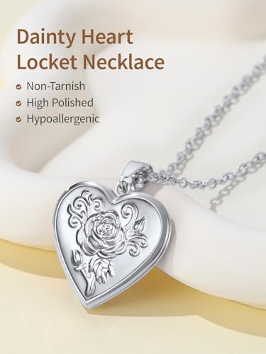 FindChic Locket Necklace for Women Custom Photo Memorial Gifts Multi-Shaped - color: Silver-Embossed Heart