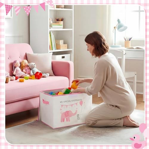 LemonRoad 16x12x12inch Baby Memories Keepsake Box Baby Shower Elephant First Keepsake Box New Parent Newborn Baptismal Birthday Gift for Mementos Travel Loved Ones Treasured Keepsakes (Pink) - color: Pink, style: Elephant