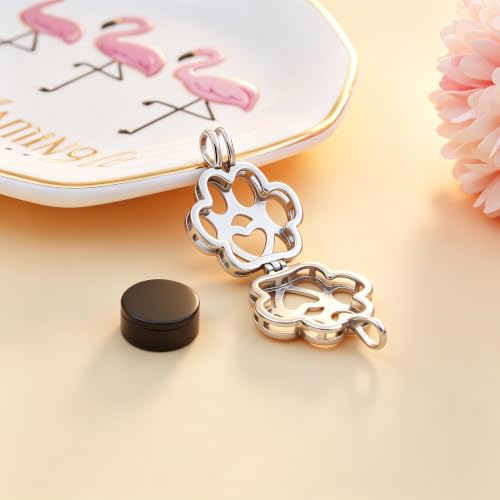Pet Paw Urn Locket for Ashes Stainless Steel Cremation Jewelry for Dog/Cat Memorial Urn Necklace with Mini Casket Funeral Jewelry - color: Silver-Black