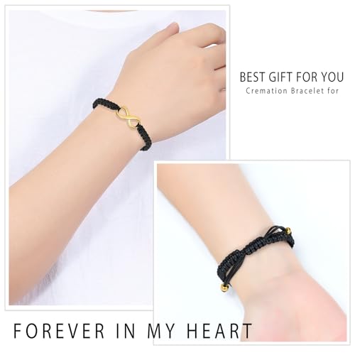 Minicremation Cremation Bracelet for Ashes Infinity Memorial Jewelry Urn Bracelet Braided Rope Adjustable Keepsake Bangle for Women Men - color: Gold