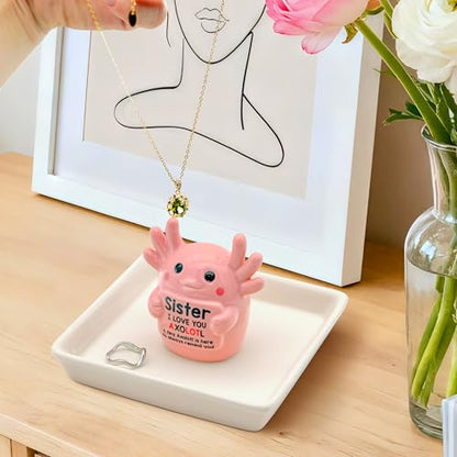 Sister Birthday Gifts for Sister, Pink Ceramic Axolotl Ring Holder Dish - style: Axolotl Sister