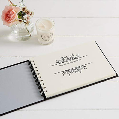 ANGEL & DOVE Funeral Memory Book - Black Textured Covers, 8" x 6" - Condolence, Guest Book, Memorial