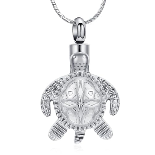 Sea Turtle Urn Necklace for Ashes Celtic Knot Cremation Jewelry for Women Men Stainless Steel Memorial Necklaces Ash Holder for Human Pets Keepsake Jewelry for Loved Ones with Fill Tool - color: Silver