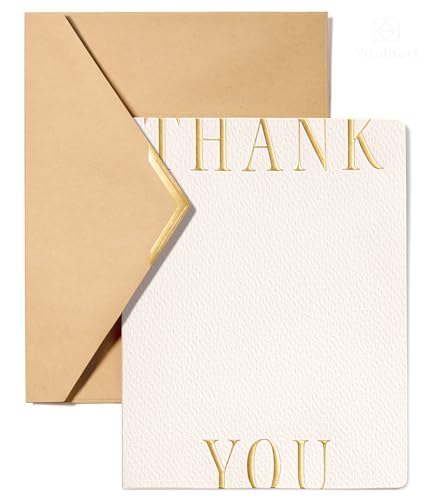 Vitalizart Foil-Stamped Thank You Cards with Envelopes 32 Pack 4.3" x 5.5" | 250 gsm Thick Textured Cardstock, Elegant Foil Design, Blank Inside for Business Wedding Bridal Shower Baby Shower Graduation - color: White Foil-Stamped, size: 32 pcs