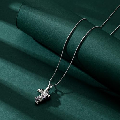 Butterfly Cross Cremation Jewelry Urn Necklaces Stainless Steel Cross Urn Necklaces for Ashes Memorial Keepsake Pendant for Women Gifts With Funnel Kit & Bag - color: Silver+Purple