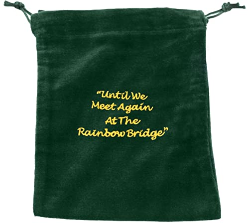 Medium Green Velvet Rainbow Bridge Cremains Bag for Ashes - Medium Size 7"L x 9"H - for Holding 85 Cubic Inches of Pet Cremains - Includes Plastic Bag for Ashes - color: Green, size: Medium
