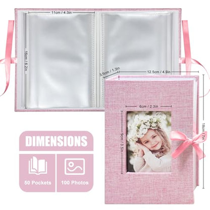 Photo Album 4x6 100 Pockets, Slip-in Picture Albums, Linen Cover Top Loader Vertical Pockets Albums for Baby, Kids Boy Girls, Wedding, Family, Anniversary, Pink - color: Pink, size: 100 Pockets white Bandage
