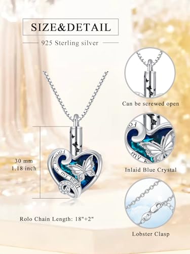 WINNICACA Silver Cremation Urn Necklaces for Ashes of Loved Ones - style: Butterfly Crystal Necklace