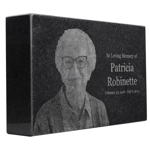 Black Granite Memorial Headstone for Lost Loved Ones, Dogs, Cats, and Family Pets. " Great for Your Garden, Tree Dedication, or in a Cemetery. Includes your personal photo and text. (10 x 6 x 2") | Includes photo and text for lost loved ones, dogs, cats,