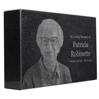 Black Granite Memorial Headstone for Lost Loved Ones, Dogs, Cats, and Family Pets. " Great for Your Garden, Tree Dedication, or in a Cemetery. Includes your personal photo and text. (10 x 6 x 2") | Includes photo and text for lost loved ones, dogs, cats,