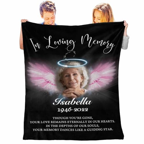 LOSARON Personalized Memorial Blanket with Photos & Name,A Letter from Heanven Sympathy Blanket,Loss of Dad Mom Husband Wife Friend - color: 1 Photo-1