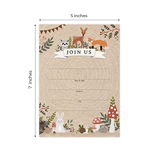 Canopy Street Woodland Animals Fill In Invitations / 25 Gender Neutral Baby Shower Invites With White Envelopes / 5" x 7" Forest Adventure Party Event Invite/Made In The USA - color: Woodland